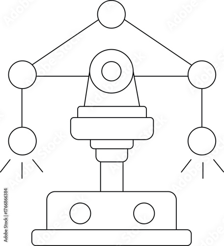 Vector outline of a mechanical device with gears and pulleys, isolated on white background