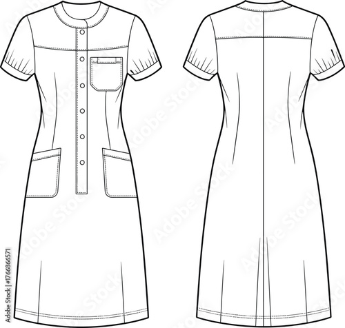 Newborn Baby Romper Technical Flat Sketch Vector Illustration Kimono Wrap Front Raglan Short Sleeves Snap Closure Apparel Template Design.