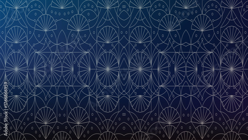 Art Deco Geometric Pattern with Fan Circle Motifs Dark Blue Gradient