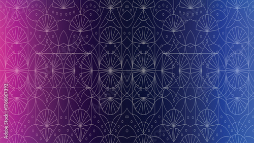Art Deco Geometric Pattern with Fan Circle Motifs to Blue Gradient