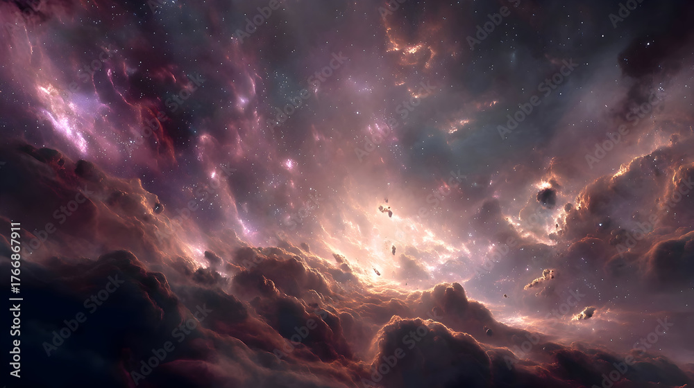 Fototapeta premium Cosmic Nebula: Celestial Clouds and Stellar Dust