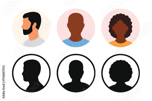 Diverse avatars and silhouettes representing people