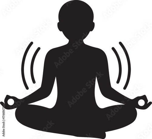 Silhouette of a person meditating with radiating energy waves