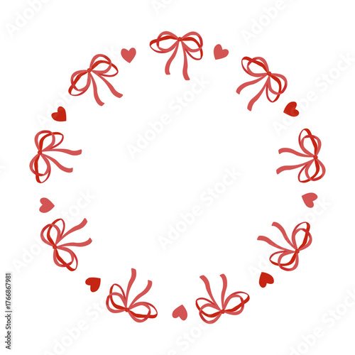 Romantic design Wreath of bows and hearts Vector illustration for decorating dates, weddings, birthdays