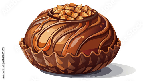 Very beautiful, chocolate hazelnut truffle close-up studio shot on white background, delicious sweet treat, single object, gourmet confection, elegant presentation, and tempting dessert photography.