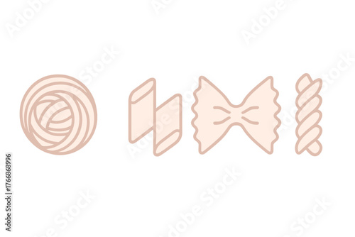 Raw Italian pasta shapes assortment including farfalle penne fusilli and fettuccine