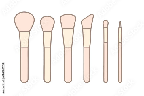 Set of six professional cosmetic makeup brushes for powder blush and eyeshadow application