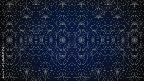 Dark blue geometric pattern with thin lines circles abstract art deco