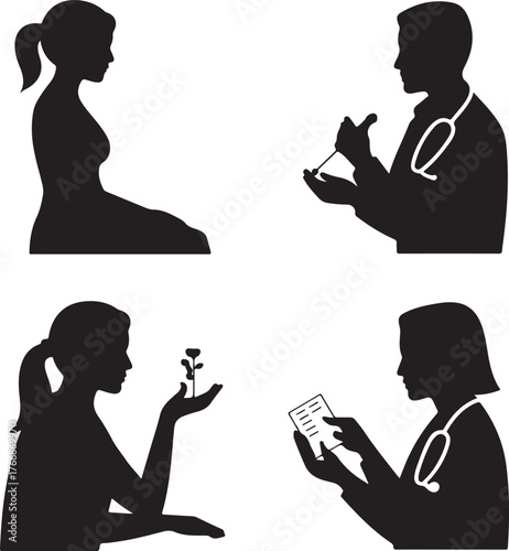 Silhouettes of people in healthcare and growth scenarios