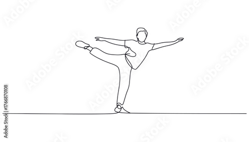 Elegant figure skater performing a graceful pose in a continuous line sketch