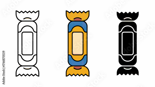 Colorful Christmas Cracker Illustration Three Variations Line Art Color and Silhouette for Holiday Celebrations and Festive Designs