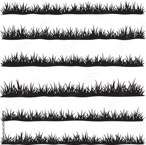Six rows of black grass silhouettes on white background 2