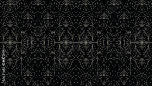 Dark with Repeating Geometric Art Deco Fan Circle Pattern