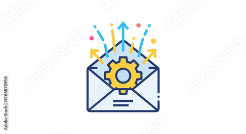 Email automation icon with a gear inside an open envelope representing a technical process.