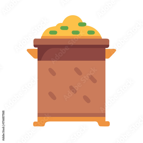 Stylized vector art of a large pot or container filled with food