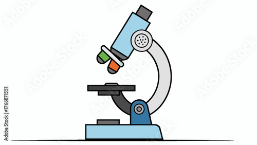 Illustration of a microscope ideal for educational content and scientific publications showcasing biological analysis and laboratory equipment with detailed structural components