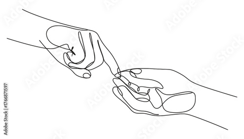 Delicate touching hands sketch continuous line art showing connection care and gentleness