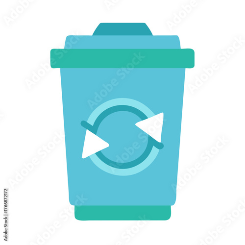Blue recycling bin icon with arrows in flat, modern graphic design.