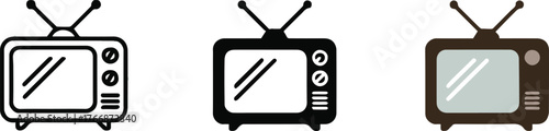 retro television vector trio outline silhouette and colored tv set illustrations ideal for logos patterns and web use