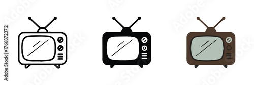 midcentury retro television icons vector collection outline silhouette and colored tv designs for editorial and advertising