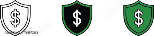 three shield icons with dollar symbol financial security protection vector illustration for business