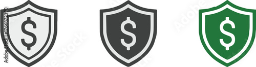 set of shield badges with dollar icon finance security and insurance vector graphics