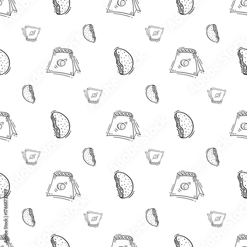 Hand Drawn Bread seamless pattern. Doodle Bakery pattern background