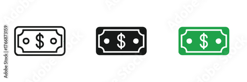 financial icon outline black filled black filled green dollar bill symbols for business and design