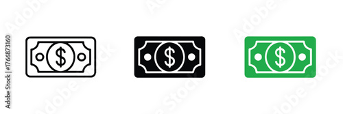 minimal money icon pack three banknote symbols outline bold and green vector for finance and ui design