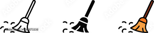 broom icon styles line art silhouette and colored vector set for cleaning and housekeeping design assets