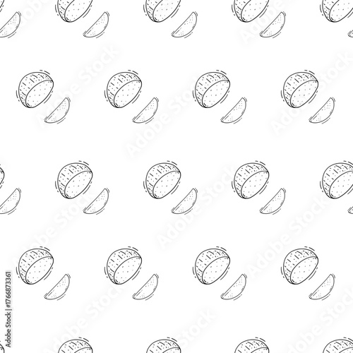 Hand Drawn Bread seamless pattern. Doodle Bakery pattern background