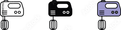 modern handmixer lineup vector art with two beaters styled in three colorways for product listing, ai eps jpeg png