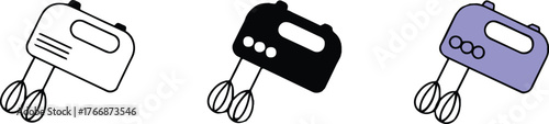 flat vector handmixer collection three designs two beaters kitchen appliance icons for stock use, ai eps jpeg png