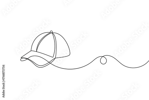 Continuous one line baseball cap minimalist outline vector illustration isolated design
