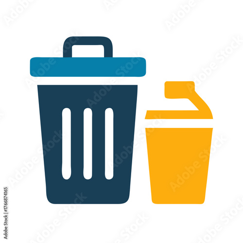 Digital Illustration of Recycle and Trash Bins on a Black Background