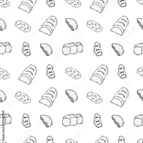 Hand Drawn Bread seamless pattern. Doodle Bakery pattern background