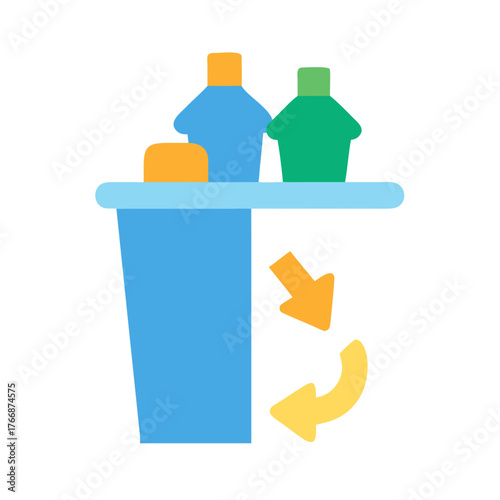 Recycle Bin with Bottles and Arrows Illustrating Recycling Process on Black Background