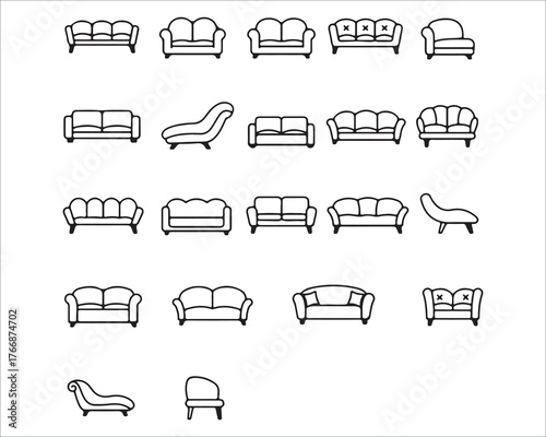 Collection of sofa and chaise lounge icons in modern line style