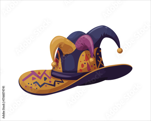 Colorful jester hat with bells isolated on a white background