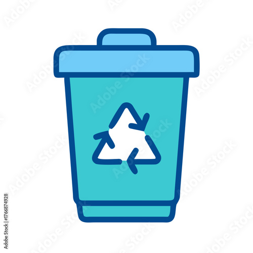 Blue recycle bin icon featuring the universal recycling symbol, clean vector design.