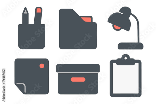 Minimalist set of essential office supplies and stationery icons for business design