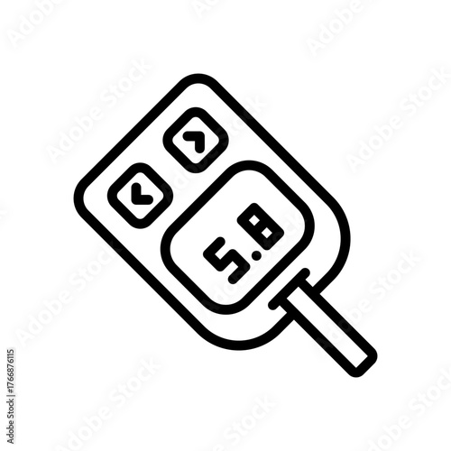 Blood glucose meter test outline icon. Glucose monitor, glucometer pharmacy, testing strip diabetes, chronic, treatment vector symbol.