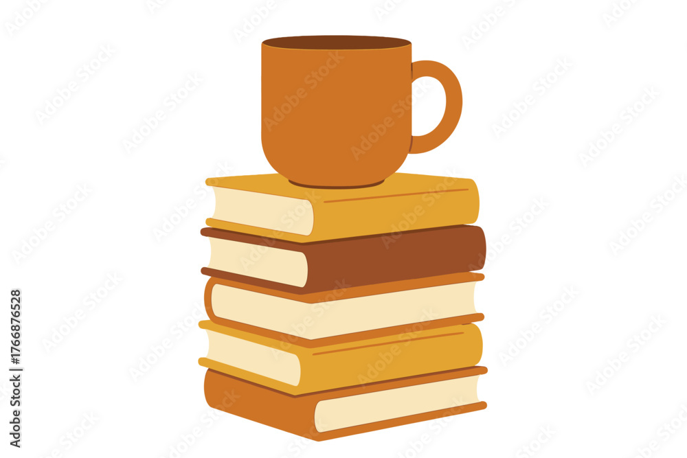 Naklejka premium Stack of books and a warm beverage mug representing cozy autumn reading
