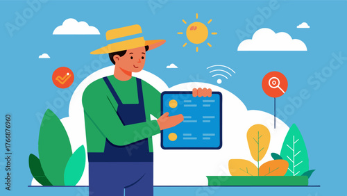 A farmer receives a customized weather report tailored to their specific crop types and geographic location helping them make strategic and timely decisions.. Vector illustration