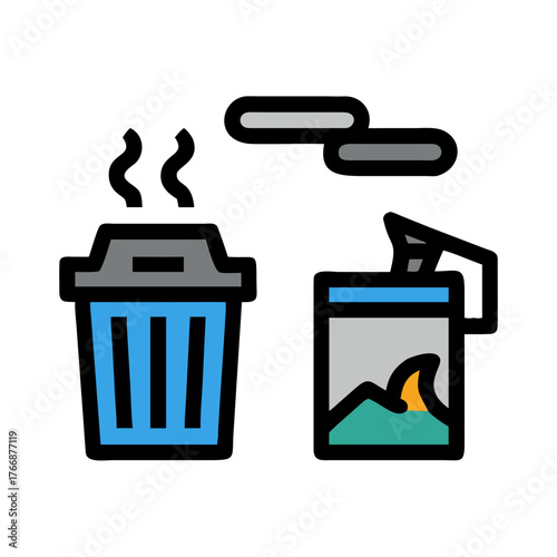 Flat illustration of deleting an image: digital garbage can and photo deletion