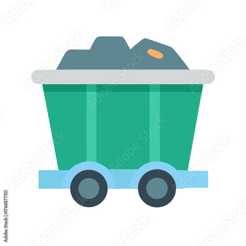 Illustration of a mining cart full of ore on a black background