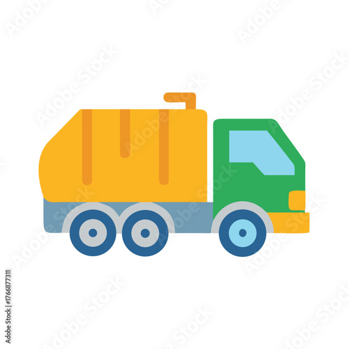 Stylized Garbage Truck Icon with Flat Design on a Black Background