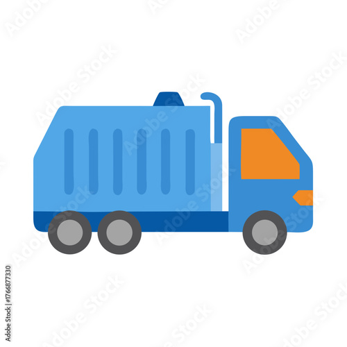 Isolated blue cartoon garbage truck illustration in flat design for various projects