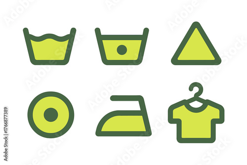 Six essential laundry care symbols for washing, bleaching, drying, and ironing instructions