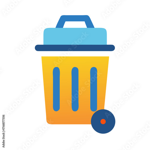 Illustration of a wheeled trash can with a lid on a black background